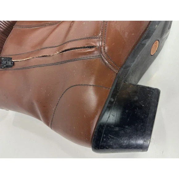 *Flaw Long Haul Mens Leather Cowboy Boots Sz 10M Western Zip Ankle Riding Brown - Picture 14 of 16